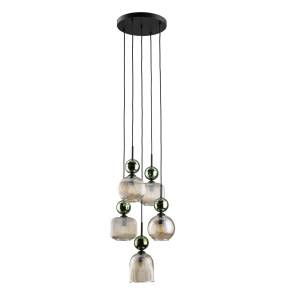 Lampa wisząca SOPHIA GREEN COGNAC 11149 oprawa w kolorze czerni i zieleni z koniakowymi kloszami TK LIGHTING