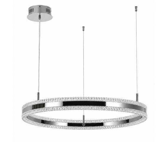 Lampa wisząca ARKADIA LED 80 cm - tytanowa z kryształowym pierścieniem