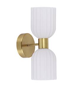 WYPRZEDAŻ Podwójny kinkiet Piega LP-939/2W white oprawa w kolorze złotym z białymi kloszami LIGHT PRESTIGE