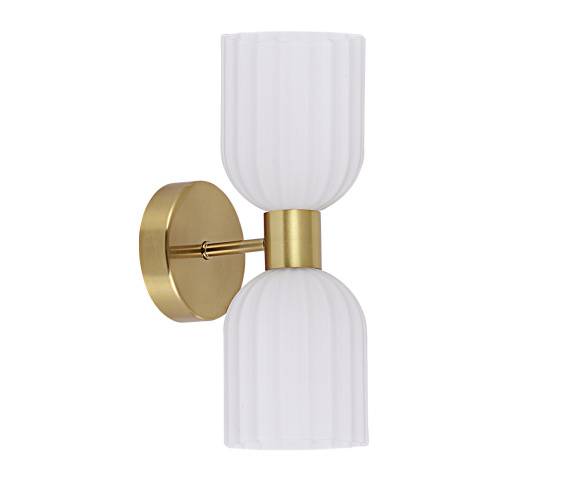 WYPRZEDAŻ Podwójny kinkiet Piega LP-939/2W white oprawa w kolorze złotym z białymi kloszami LIGHT PRESTIGE