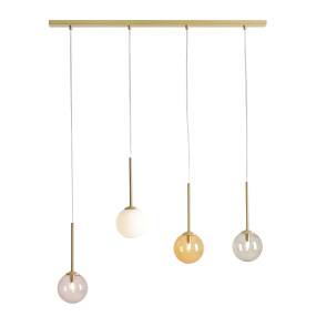 Lampa wisząca BOSSO 4 MULTICOLOUR 1119L40 oprawa w kolorze mosiądzu z kolorowymi kloszami ALDEX
