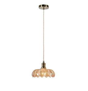 Lampa wisząca KURAGE 108858 oprawa w kolorze antycznego mosiądzu z bursztynowym kloszem MARKSLOJD