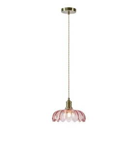 Lampa wisząca KURAGE 109178 oprawa w kolorze antycznego mosiądzu z różowym kloszem MARKSLOJD