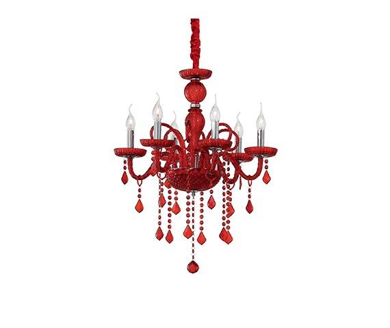 Lampa wisząca Giudecca SP6 027418 Ideal Lux czerwona oprawa w stylu kryształowym