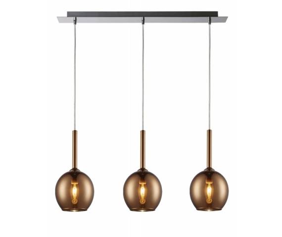 Lampa wisząca Monic Copper MD1629-3A oprawa w kolorze srebrnym z miedzianymi, szklanymi kloszami ZUMA LINE