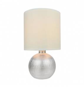 Lampa stołowa Sally T16079 ceramiczna oprawa w kolorze srebrnym z beżowym abażurem wykonanym z tkaninyZUMA LINE