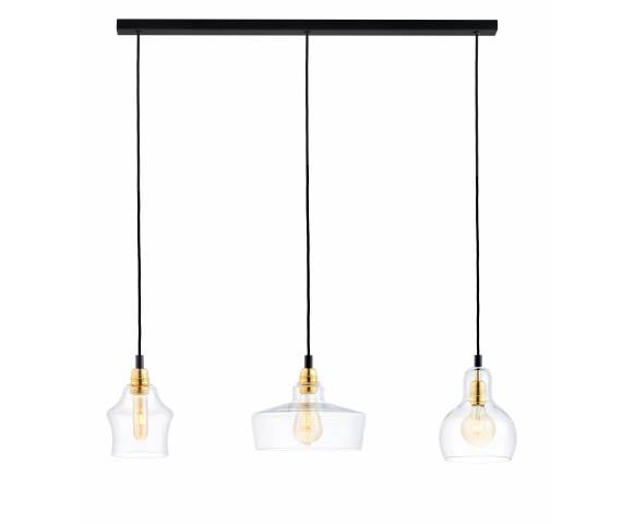 Lampa wisząca Longis 3 Gold 10875305 KASPA potrójna listwa ze szklanymi kloszami