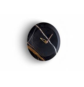 Zegar ścienny BARI S HUGSS w kolorze marmuru sahara noir mosiązu i drewna NOMON