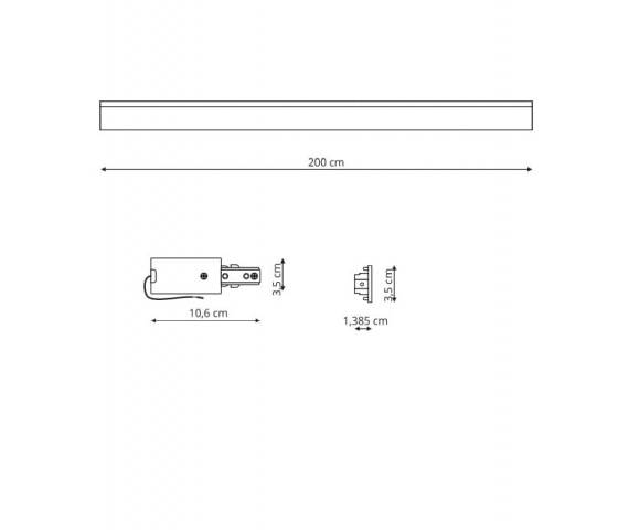 Szynoprzewód jednofazowy dwumetowy 1F 2m Light Prestige szyna w kolorze czarnym