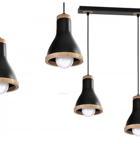 Lampa wisząca HOLLY BLACK / WOOD 3xE27 60W