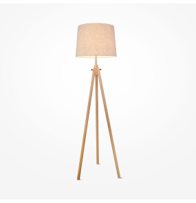 Lampa podłogowa CALVIN Z177-FL-01-BR drewniana oprawa z beżowym abażurem MAYTONI