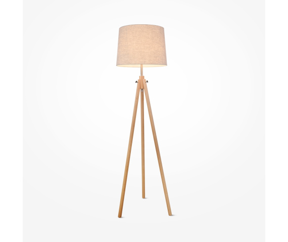 Lampa podłogowa CALVIN Z177-FL-01-BR drewniana oprawa z beżowym abażurem MAYTONI