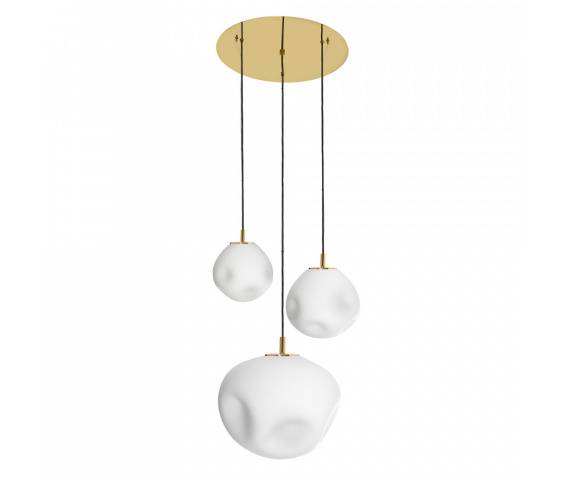 Lampa wisząca CLOE 3 11064305 KASPA asymetryczna biała oprawa potrójna kulista ze złotymi detalami