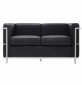 Sofa dwuosobowa SOFT LC2 czarna - włoska skóra naturalna, metal