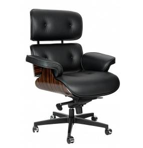 Fotel biurowy LOUNGE GUBERNATOR T044.OFFICE.BL.EBONY  czarny - heban, skóra naturalna, podstawa czarna