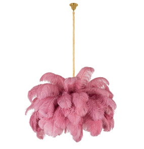 Lampa wisząca TIFFANY 200 różowa mosiądz / naturalne pióra