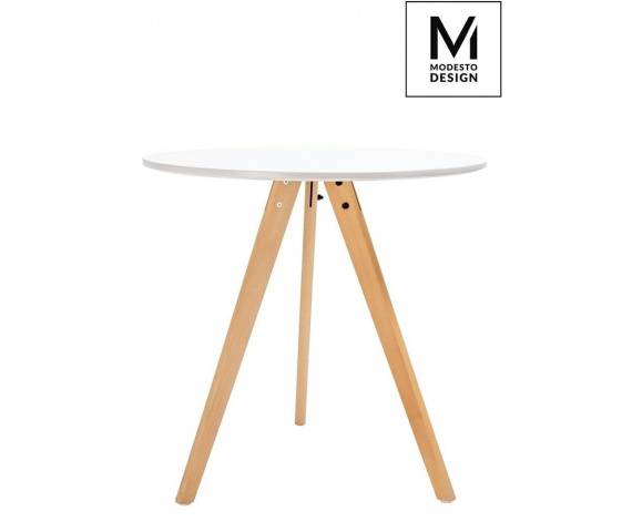 MODESTO stół TRIPOD FI 80 biały - blat MDF, nogi bukowe