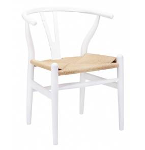 Krzesło WISHBONE białe  natural - drewno bukowe, naturalne włókno KING HOME