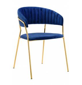 Krzesło MARGO ciemny niebieski - welur, podstawa złota KING HOME