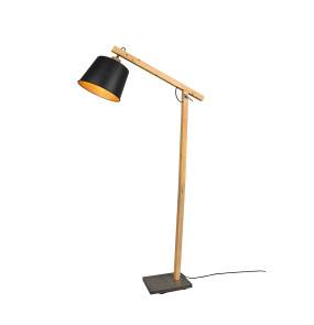 Lampa podłogowa czarna HARRIS 412700132 nowoczesna lampa z drewnianą podstawą TRIO