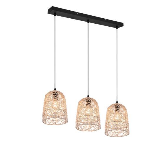 Lampa wisząca LOVIS R31143036 oprawa w kolorze czarnym z rattanowymi kloszami RL