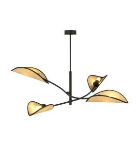 Lampa wisząca LOTUS 4 BLACK/RATTAN 1108/4 czarna Emibig