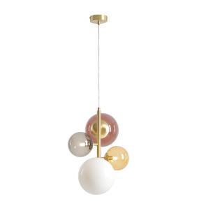 Lampa wisząca BLOOM 4 MULTICOLOUR 1111L40 oprawa w kolorze mosiądzu z kolorowymi kloszami ALDEX