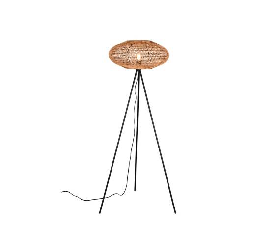 Lampa podłogowa HEDDA 412300136 oprawa w kolorze czarnym z kloszem w kolorze drewna TRIO