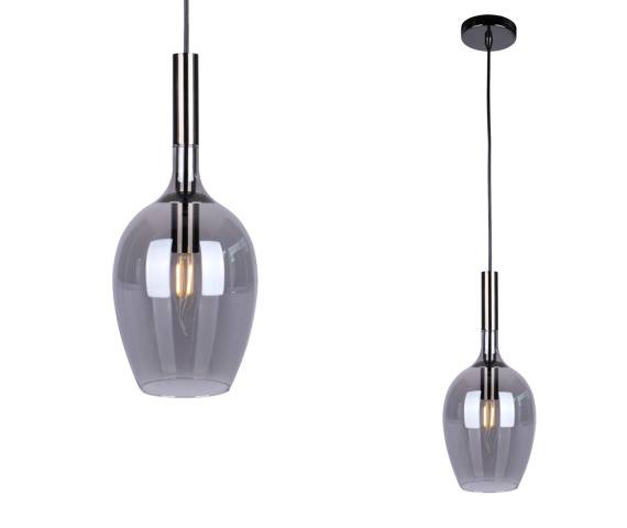 Lampa wisząca LUGANO ML8813 oprawa w kolorze chromu z dymionym kloszem MILAGRO