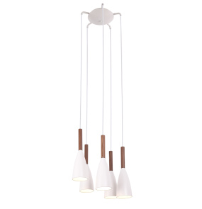 Lampa wisząca SOFT P0147 oprawa w kolorze białym z elementami drewna MAXLIGHT