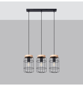 Lampa wisząca GOTTO 3L SL.1264 oprawa w kolorze czerni i drewna SOLLUX LIGHTING