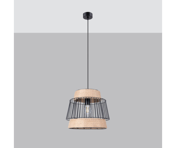 Lampa wisząca BRILO SL.1253 oprawa w kolorze czerni połączona ze sznurem SOLLUX LIGHTING