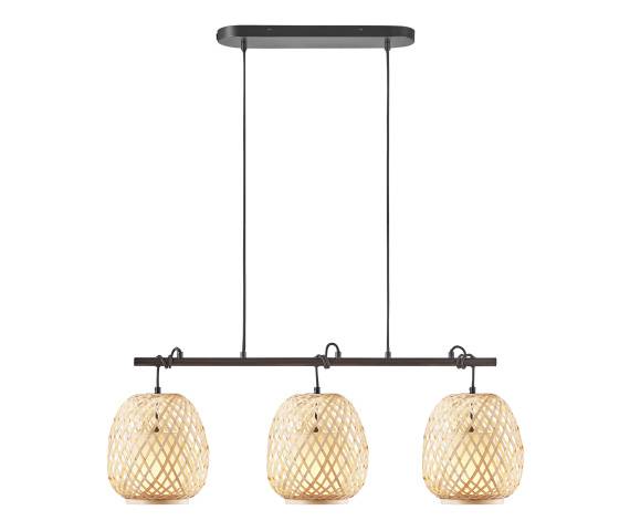 Lampa wisząca HISOKA 2212413060 oprawa w kolorze czarnym z bambusowymi abażurami NORDLUX