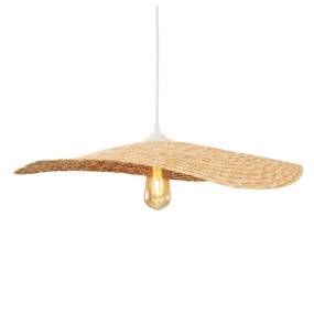 Lampa wisząca NAP P0581 oprawa w kolorze białym ze słomkowym abażurem MAXLIGHT
