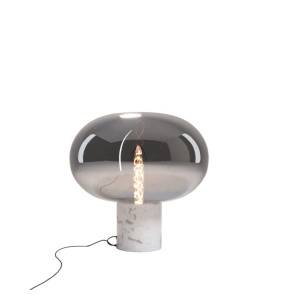 Lampa stołowa MOONSTONE T0055 oprawa w kolorze białego marmuru z dymionym kloszem MAXLIGHT