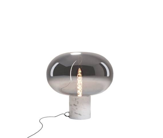 Lampa stołowa MOONSTONE T0055 oprawa w kolorze białego marmuru z dymionym kloszem MAXLIGHT
