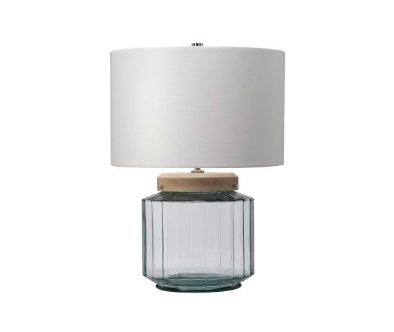 Lampa stołowa LUGA LUGA-TL-NATURAL szklana oprawa z elementami drewna i polerowanego niklu z białym abażurem ELSTEAD LIGHTING