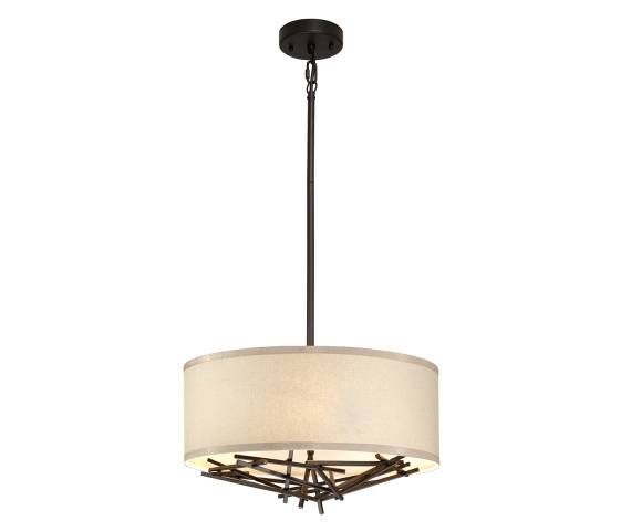 Lampa wisząca TAIKO TAIKO-3P oprawa w kolorze starego brązu z lnianym abażurem ELSTEAD LIGHTING