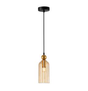 Lampa wisząca Narisa PND-74839-1-GD-AMB oprawa w kolorze czerni i złota z bursztynowym kloszem ITALUX