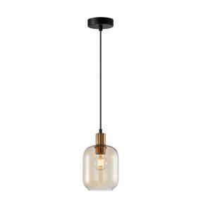 Lampa wisząca Norlis PND-54738A-1-BRO-AMB oprawa w kolorze czerni i złota z bursztynowym kloszem ITALUX