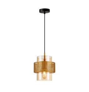 Lampa wisząca Vinoti PND-22132-1S-GD-AMB oprawa w kolorze czerni i złota z bursztynowym kloszem ITALUX