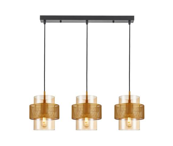 Lampa wisząca Vinoti PND-22132-3S-GD-AMB oprawa w kolorze czerni i złota z bursztynowymi kloszami ITALUX