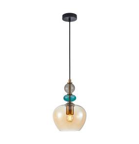 Lampa wisząca Busco PND-30263-1A-BRO-AMB oprawa w kolorze czerni i złota z kolorowym szkłem ITALUX
