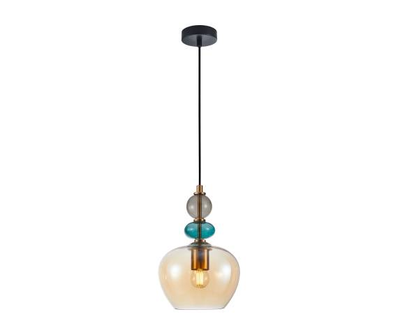 Lampa wisząca Busco PND-30263-1A-BRO-AMB oprawa w kolorze czerni i złota z kolorowym szkłem ITALUX