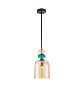 Lampa wisząca Busco PND-30263-1B-BRO-AMB oprawa w kolorze czerni i złota z kolorowym szkłem ITALUX