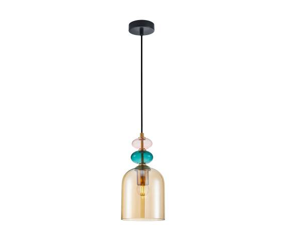 Lampa wisząca Busco PND-30263-1B-BRO-AMB oprawa w kolorze czerni i złota z kolorowym szkłem ITALUX