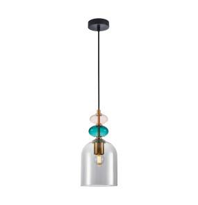 Lampa wisząca Busco PND-30263-1B-BRO-SG oprawa w kolorze czerni i złota z kolorowym szkłem ITALUX