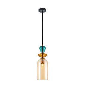Lampa wisząca Busco PND-30263-1C-BRO-AMB oprawa w kolorze czerni i złota z kolorowym szkłem ITALUX