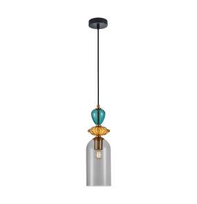Lampa wisząca Busco PND-30263-1C-BRO-SG oprawa w kolorze czerni i złota z kolorowym szkłem ITALUX