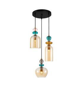 Lampa wisząca Busco PND-30263-3A-BRO-AMB oprawa w kolorze czerni i złota z kolorowym szkłem ITALUX